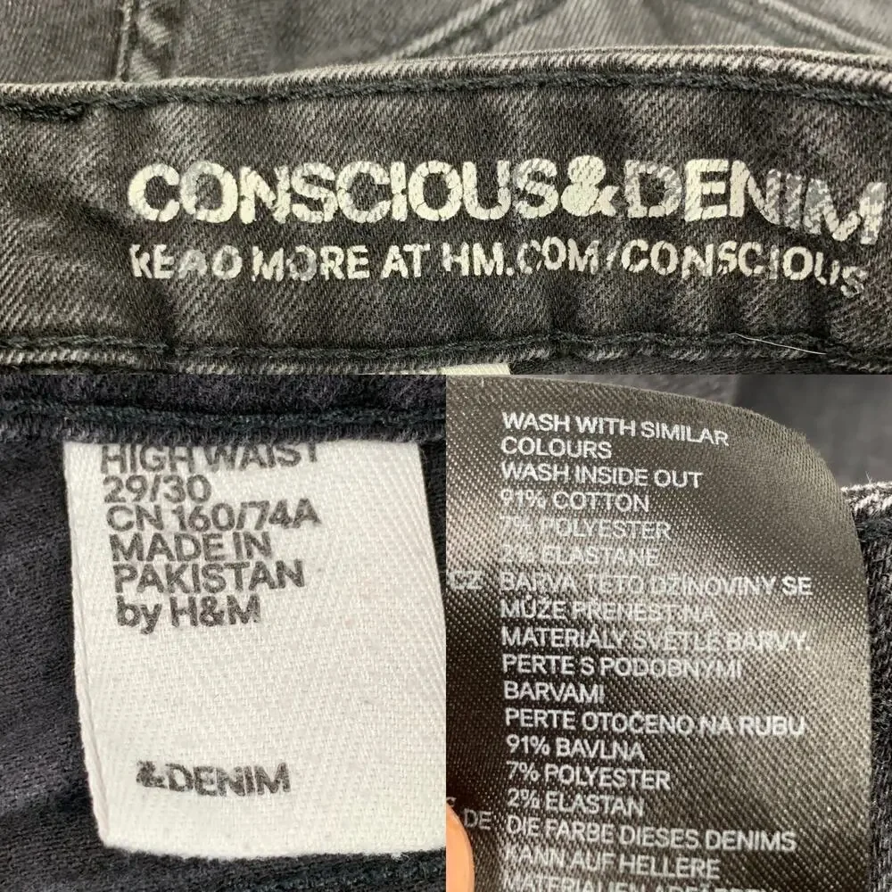 H&M Conscious High-Waist Skinny Jeans Washed Black Denim 29 x 30 Stretch